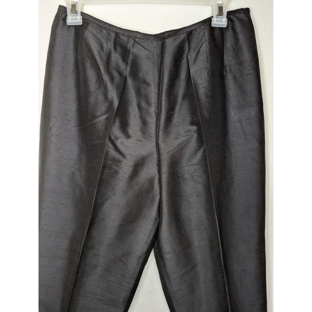 Talbots‎ Womens Silk Trouser Pants High Rise Straight Leg Black Size 10 Petite